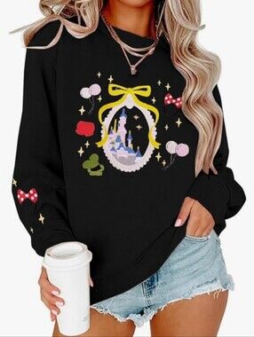MYHALF Black Embroidered Magic Kingdom Sweatshirt Size XL NWOT